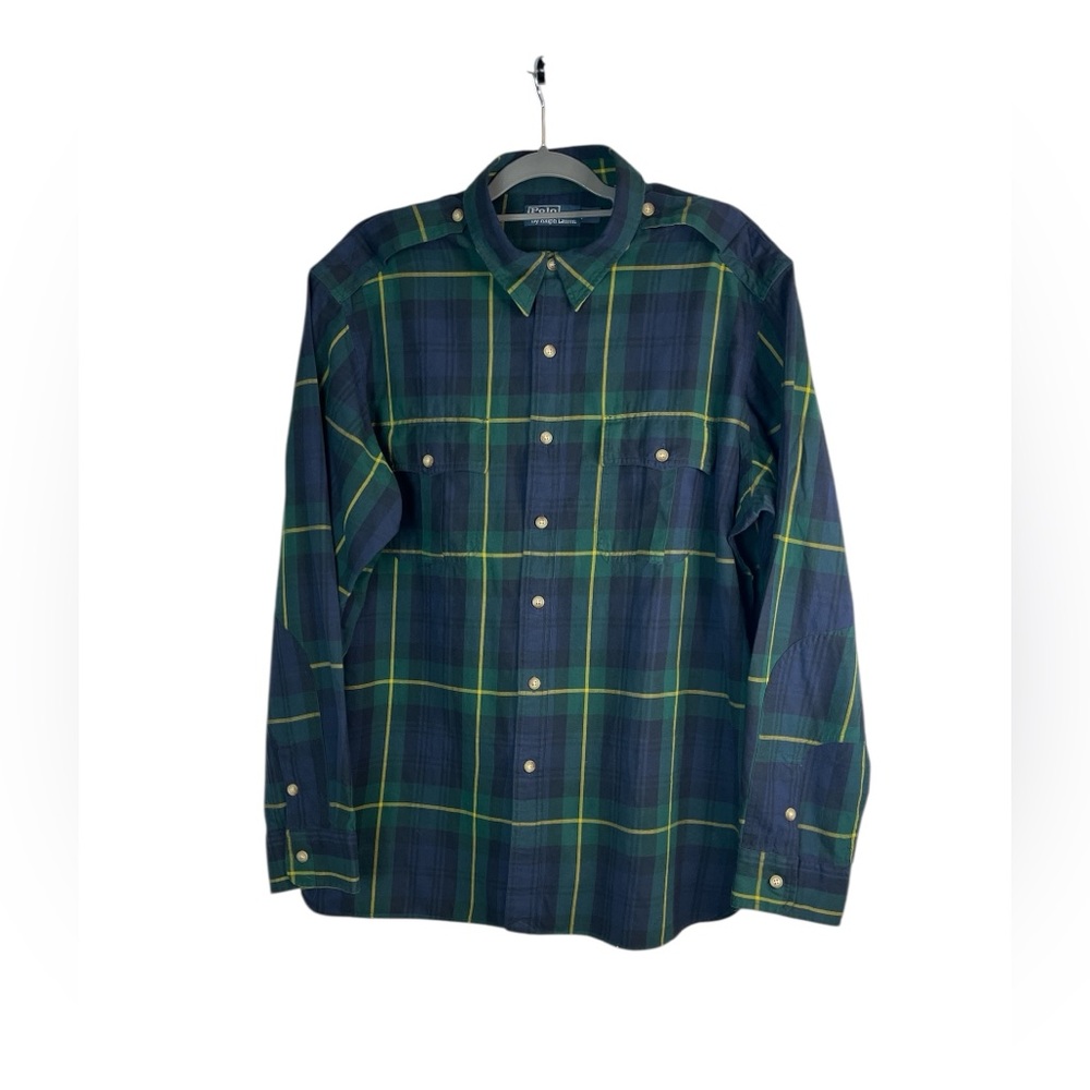 Polo Ralph Lauren Mens Plaid Button Down‎ Shirt XXL Green Blue Classic Preppy